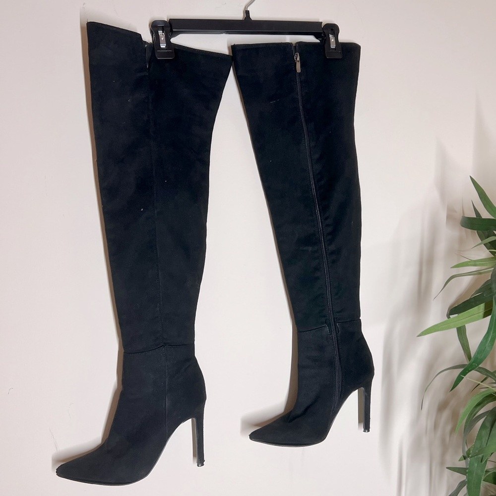 Black suede Knee High Heels